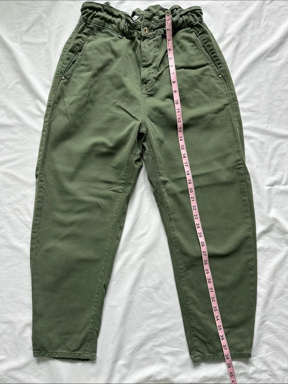 Zara Green Paperbag Waist Tapered Pants - Picture 2 of 9